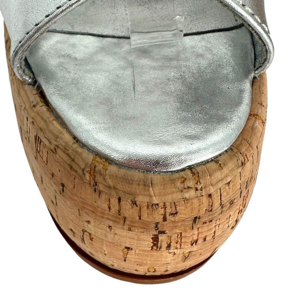 Schutz Pattie Metallic Leather Sandal Platform Silver Size 8 Ankle Strap Women’s - Picture 11 of 12